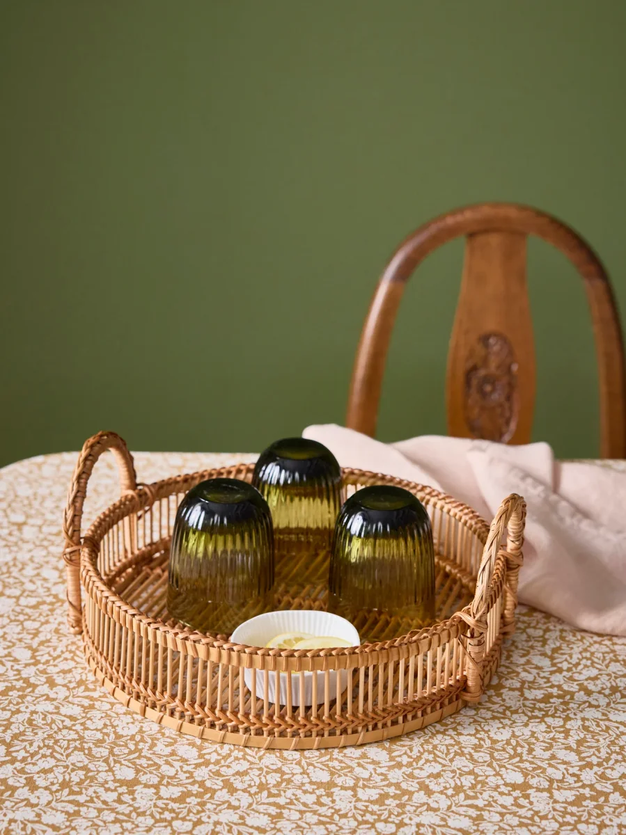 Plateau rond en bambou et rotin - petit modèle