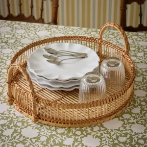 Plateau rond en bambou et rotin - grand modèle