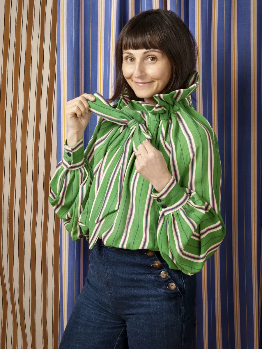 Stripe Textured FSC Viscose - Green + Cream + Pink + Navy – Image 3