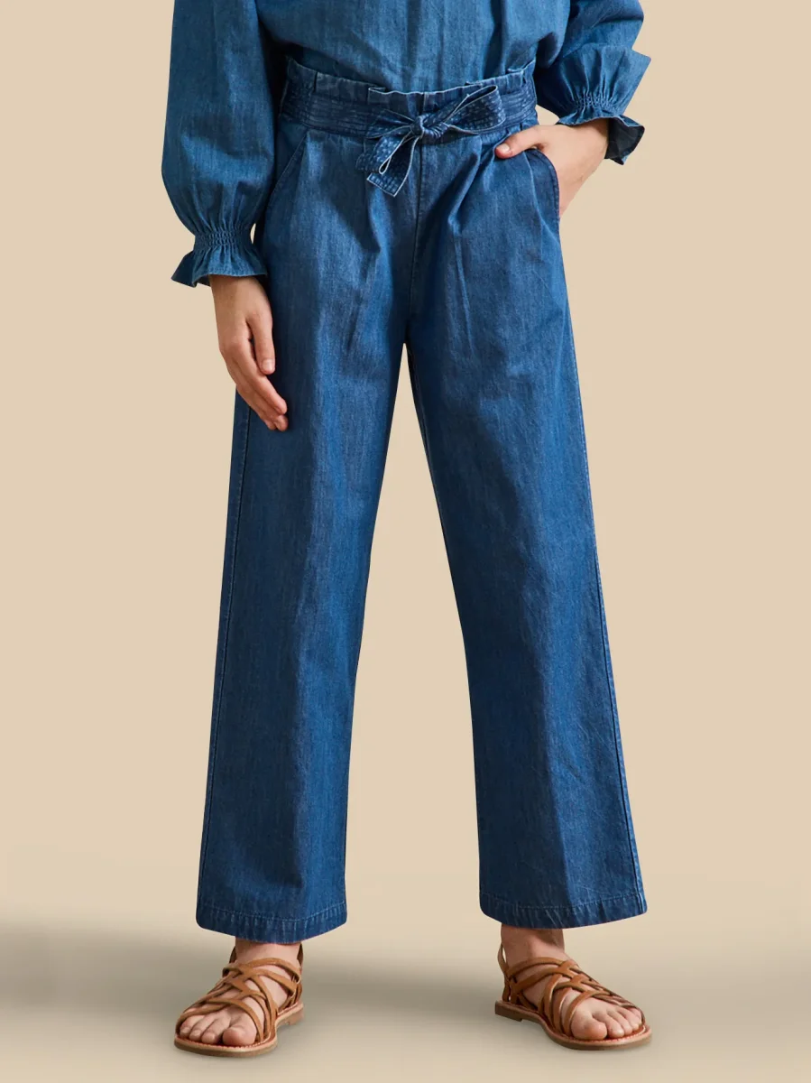 Pantalon large Fille en denim light