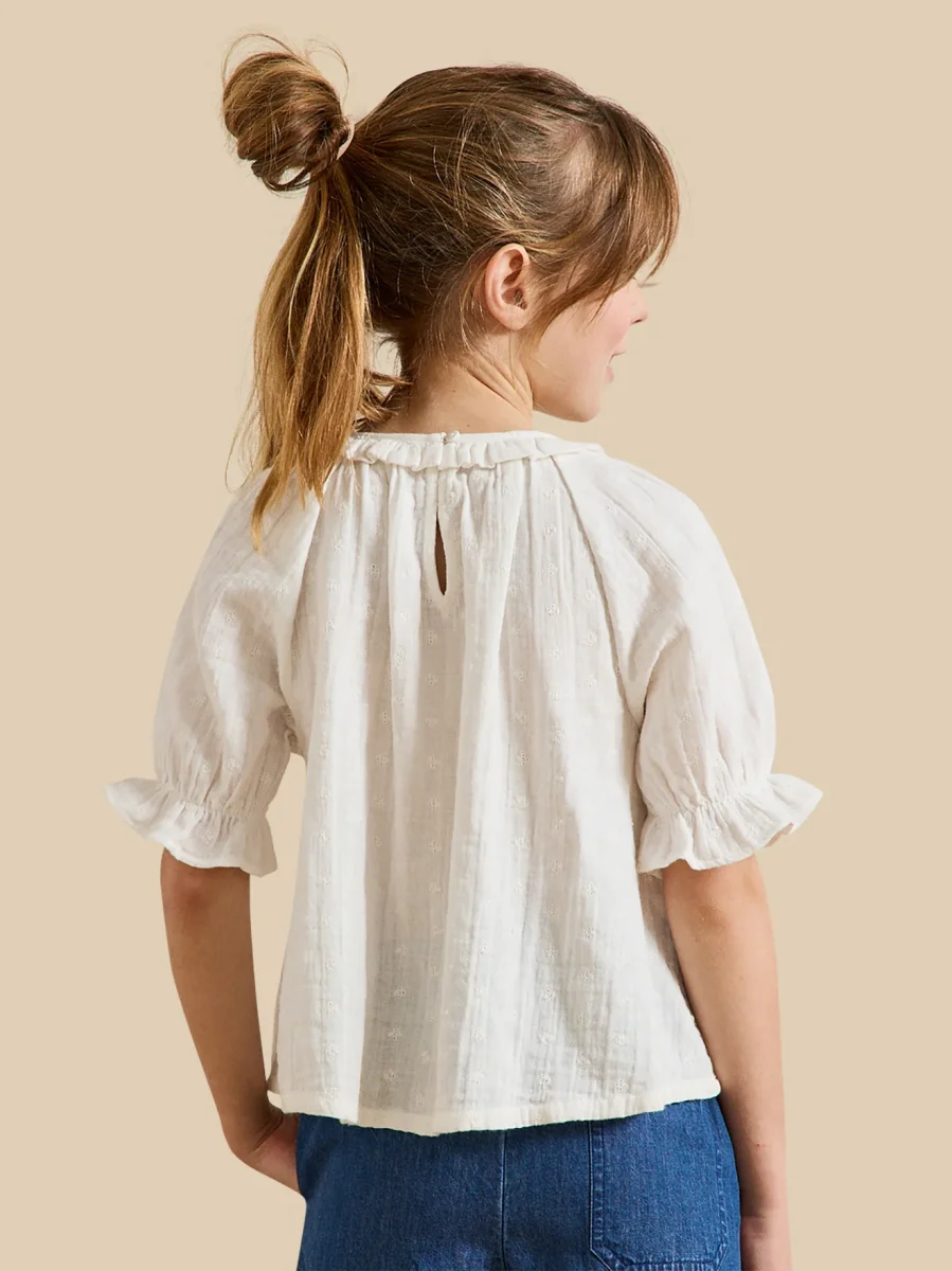Blouse Fille broderie anglaise en gaze de coton – Image 3