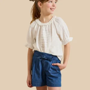 Blouse Fille broderie anglaise en gaze de coton