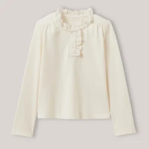 T-shirt Fille col montant brodé - Coton biologique