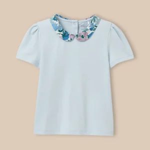 T-shirt col en tissu Liberty Fille - Coton biologique