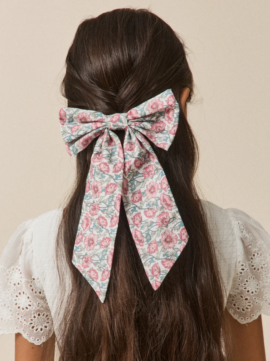 Barrette Fille grand noeud en tissu Liberty