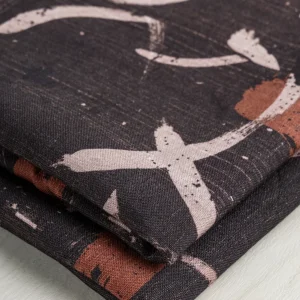 Abstract Brushstroke Linen Viscose Deadstock - Brown