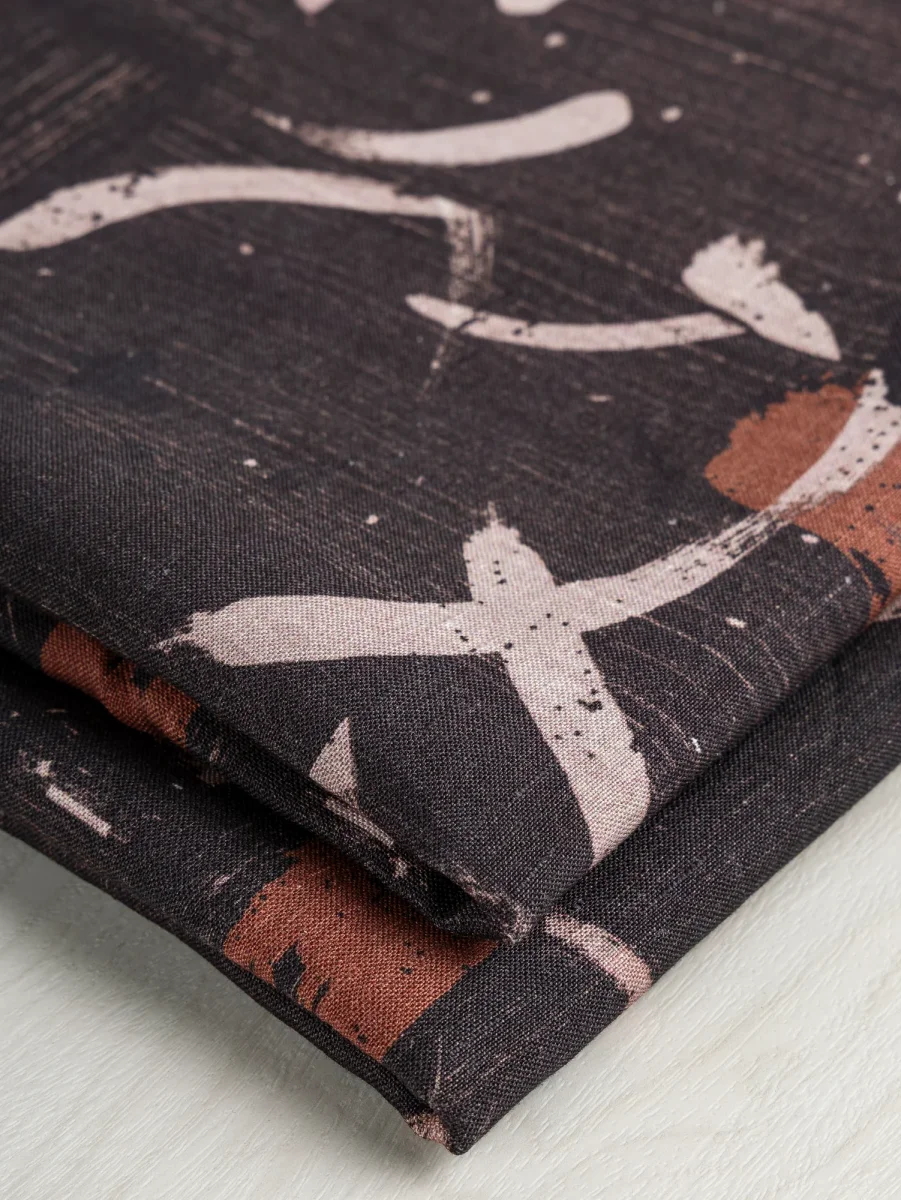 Abstract Brushstroke Linen Viscose Deadstock - Brown – Image 2