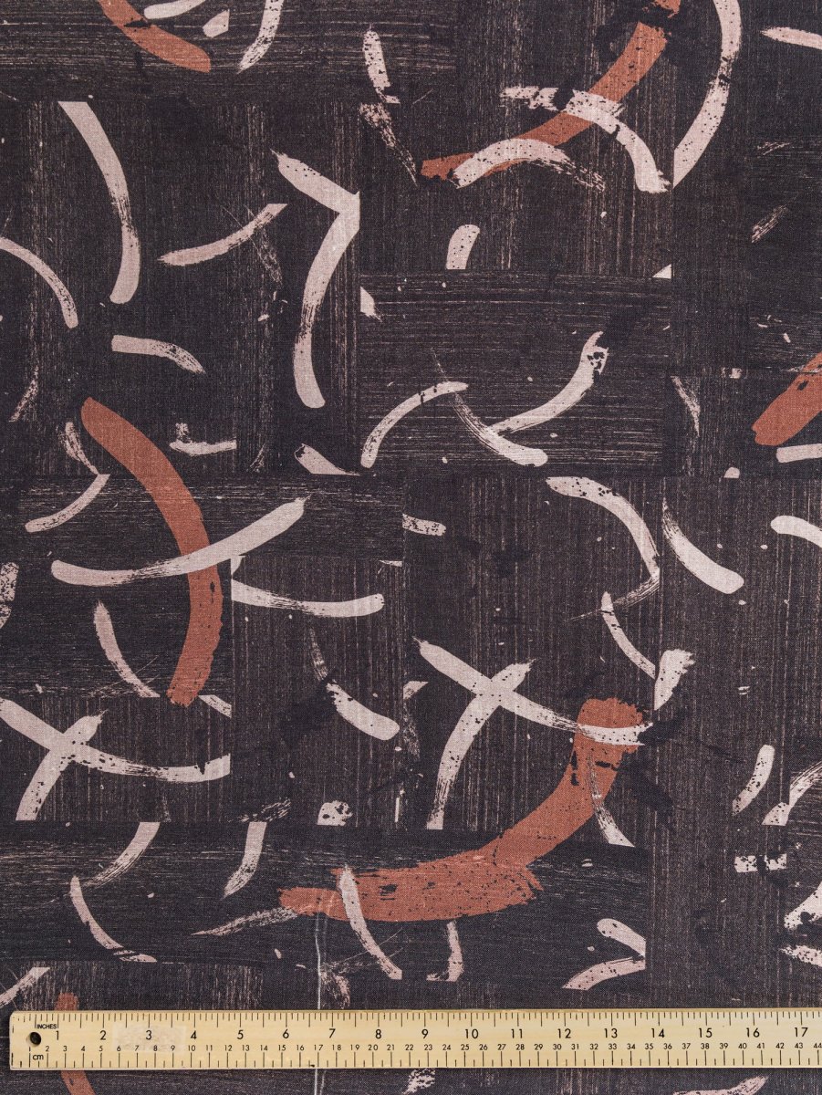 Abstract Brushstroke Linen Viscose Deadstock - Brown – Image 4