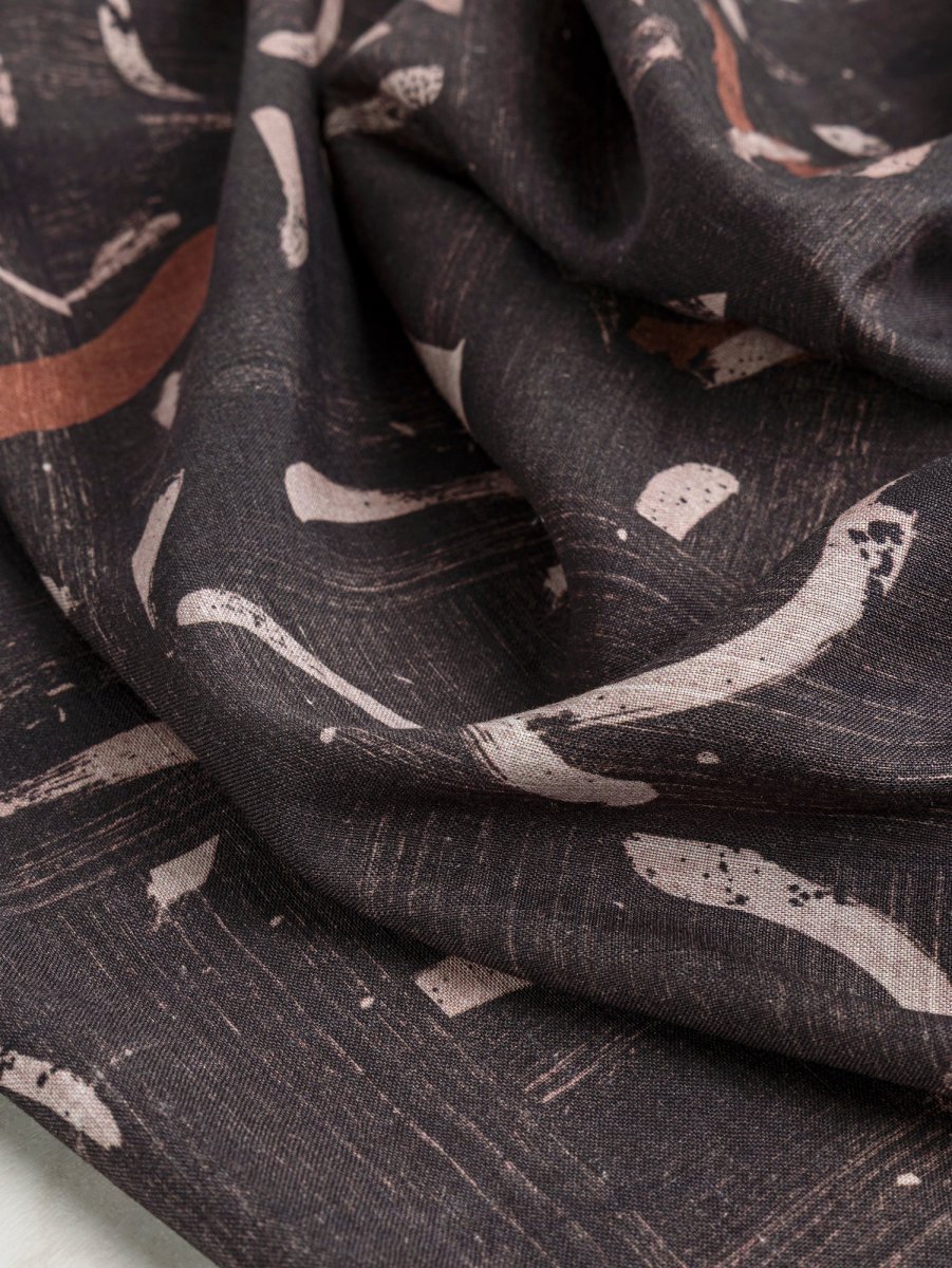 Abstract Brushstroke Linen Viscose Deadstock - Brown – Image 3