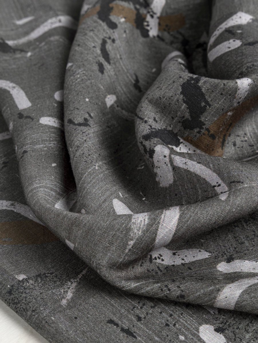 Abstract Brushstroke Linen Viscose Deadstock - Green – Image 3