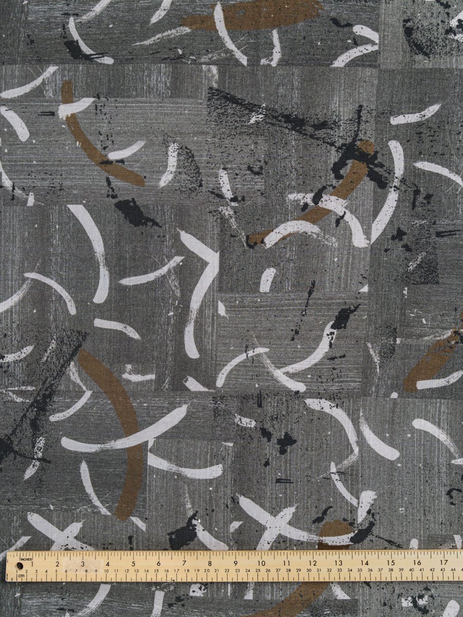 Abstract Brushstroke Linen Viscose Deadstock - Green - Swatch – Image 2