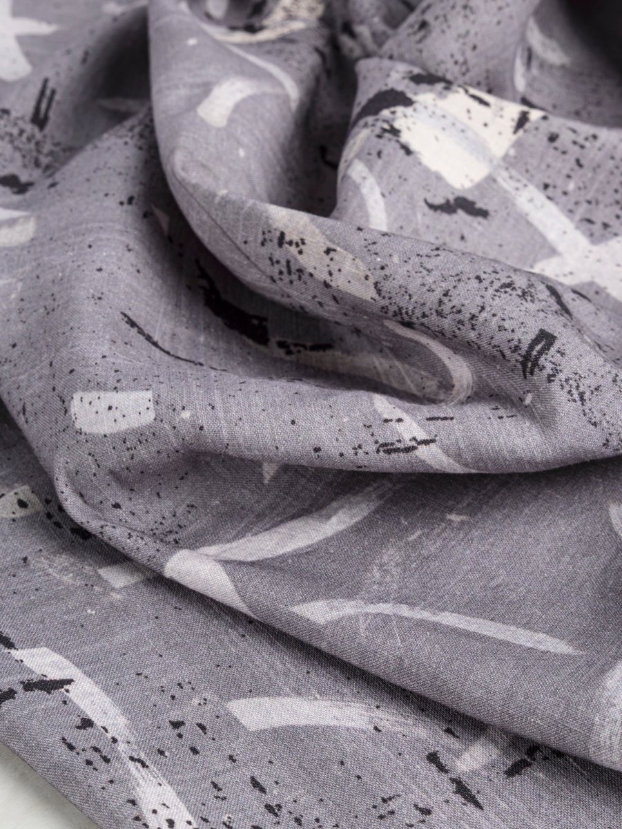 Abstract Brushstroke Linen Viscose Deadstock - Grey – Image 3