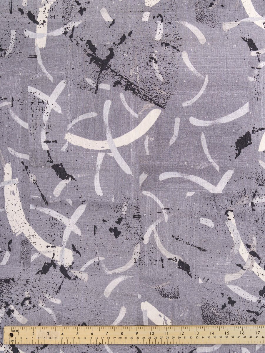 Abstract Brushstroke Linen Viscose Deadstock - Grey – Image 4