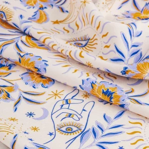 Amulet Print Ecovero Viscose - Cream + Periwinkle + Ochre