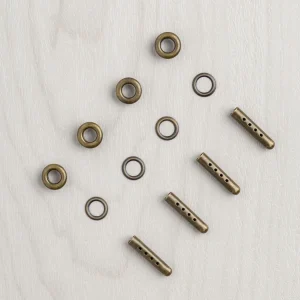 Antique Brass Aglet Metal Tips + Grommets - 4 Pack