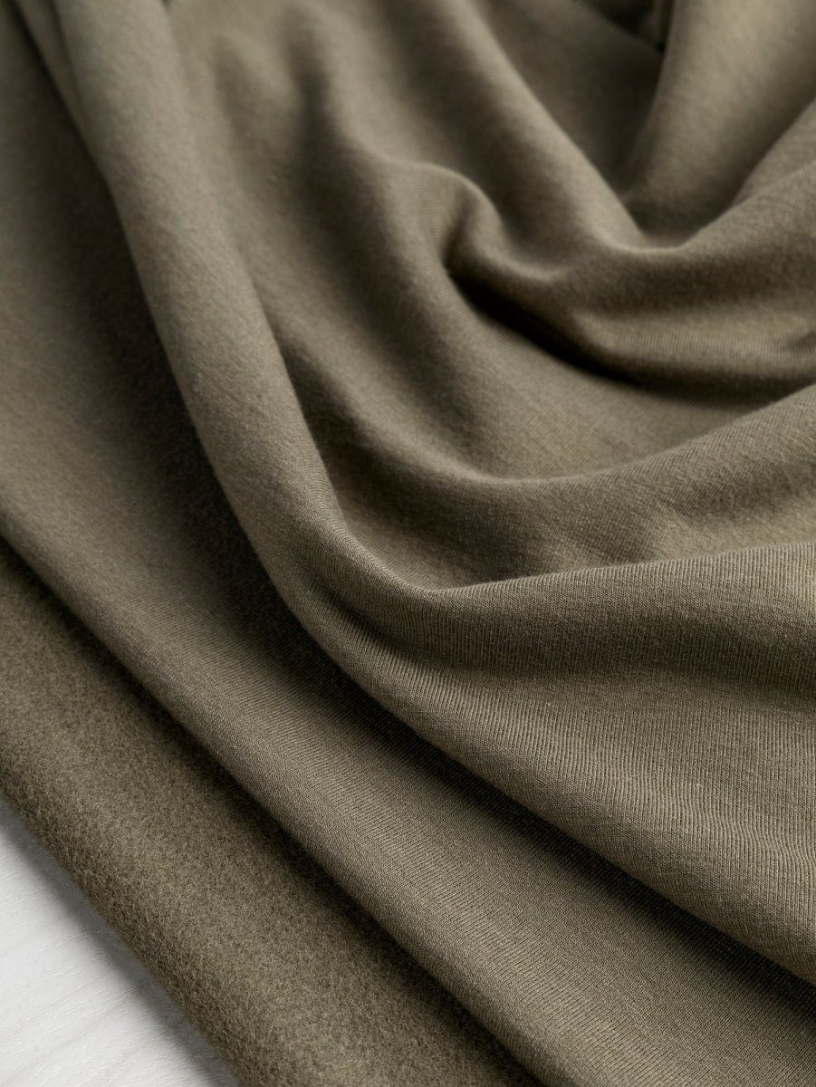 Bamboo Cotton Stretch Fleece - Khaki - Swatch – Image 2