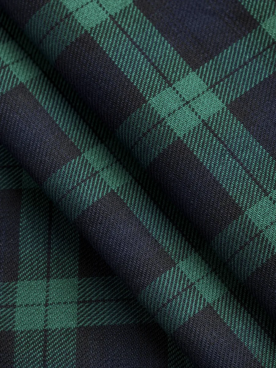Tartan Japanese Cotton Twill - Navy + Green - Swatch – Image 4