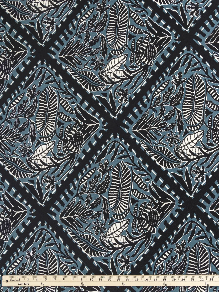 Botanical Tile Print Ecovero Viscose - Black + Teal + Cream – Image 5