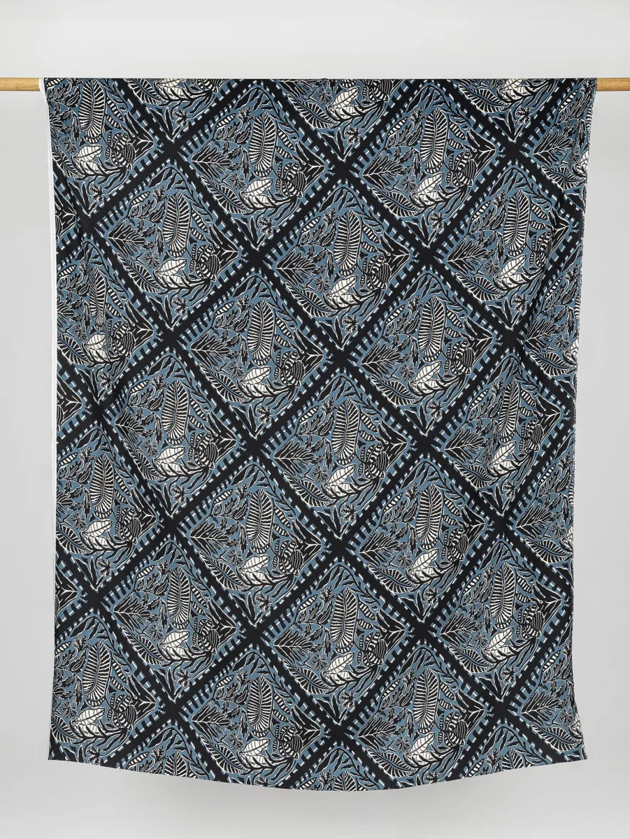 Botanical Tile Print Ecovero Viscose - Black + Teal + Cream – Image 3