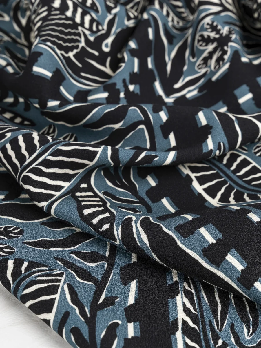Botanical Tile Print Ecovero Viscose - Black + Teal + Cream – Image 4