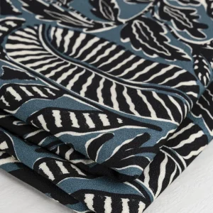 Botanical Tile Print Ecovero Viscose - Black + Teal + Cream