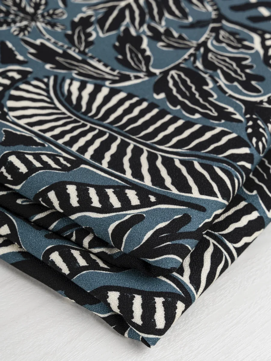 Botanical Tile Print Ecovero Viscose - Black + Teal + Cream – Image 2