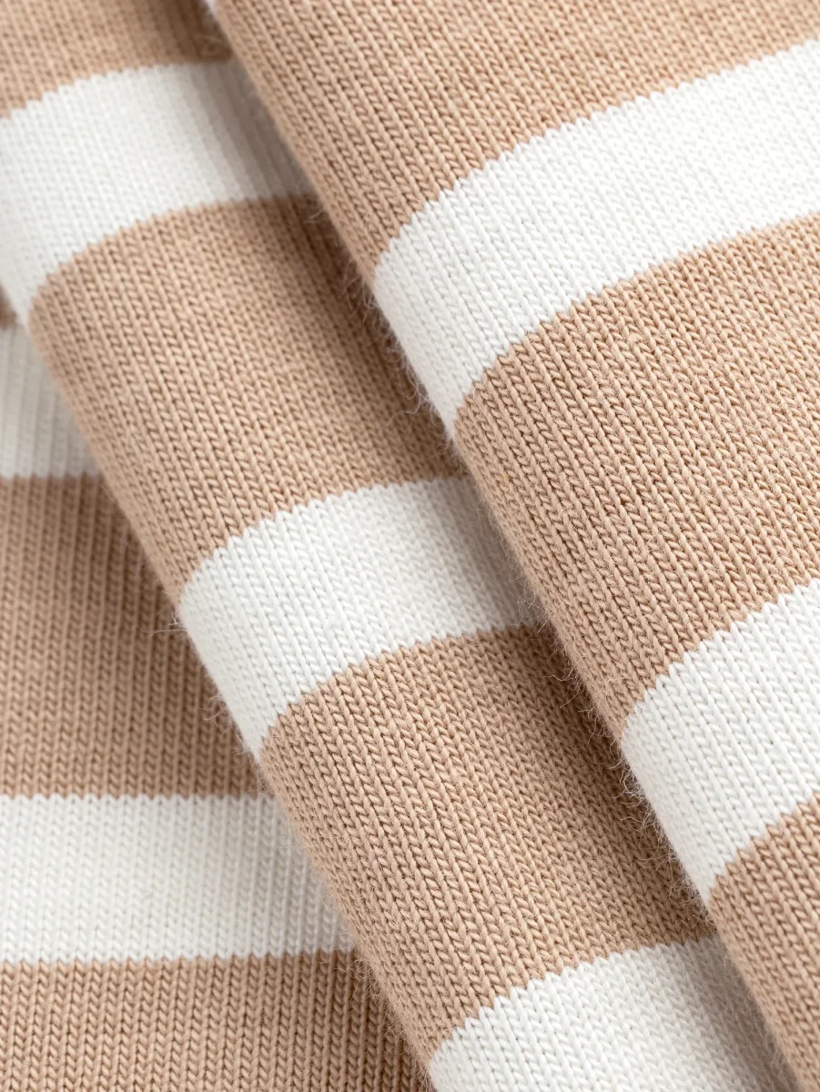 Breton Stripe Organic Cotton Jersey Knit - Beige + Cream - Swatch – Image 3