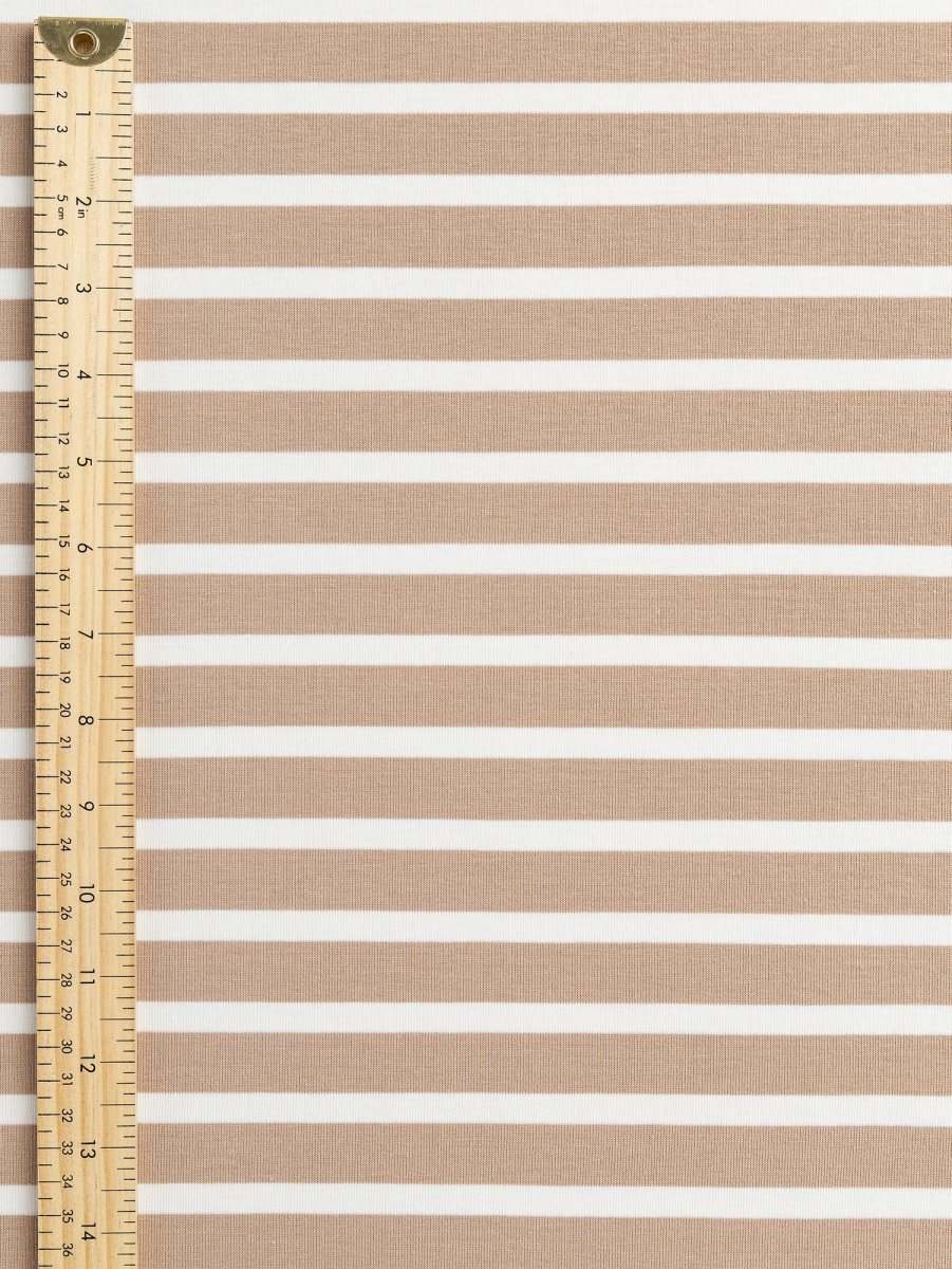 Breton Stripe Organic Cotton Jersey Knit - Beige + Cream – Image 4