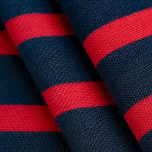 Breton Stripe Organic Cotton Jersey Knit - Navy + Red