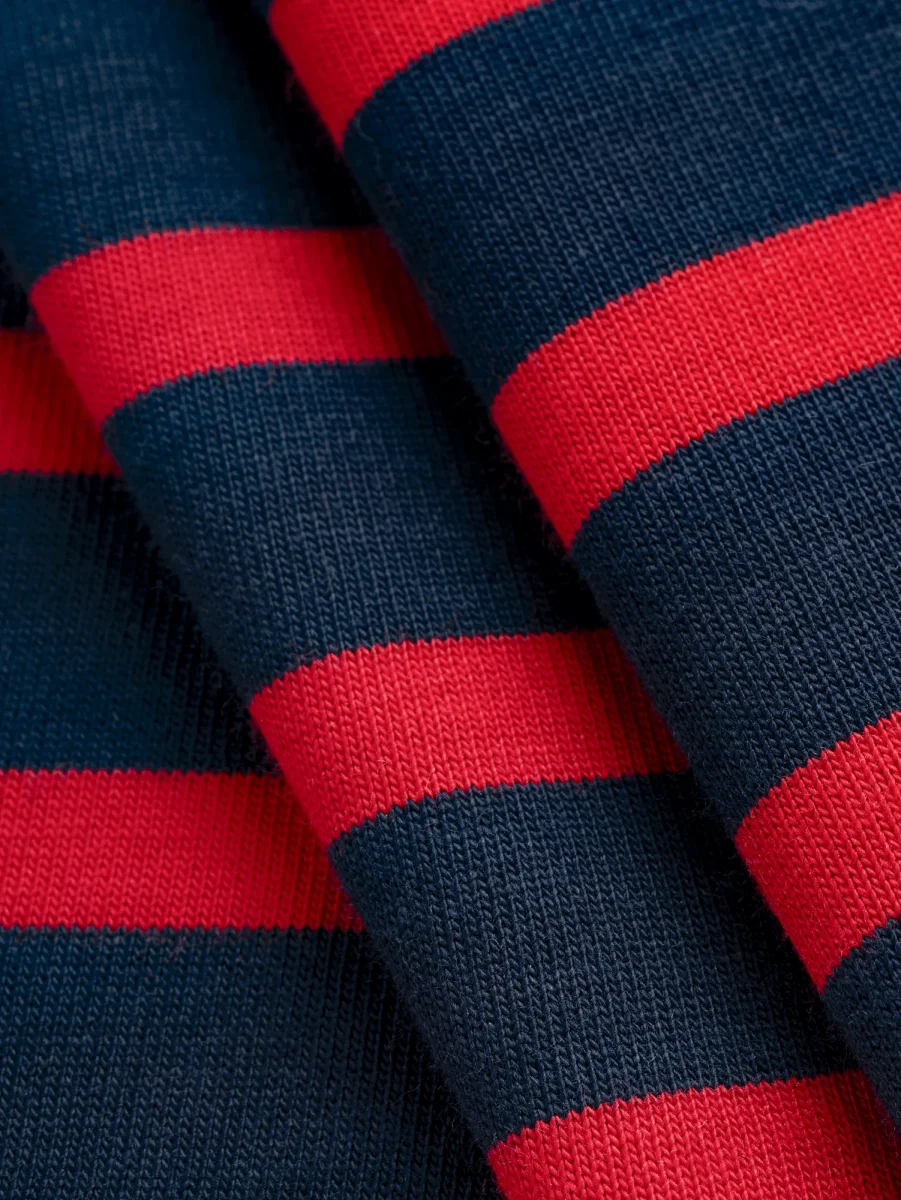 Breton Stripe Organic Cotton Jersey Knit - Navy + Red