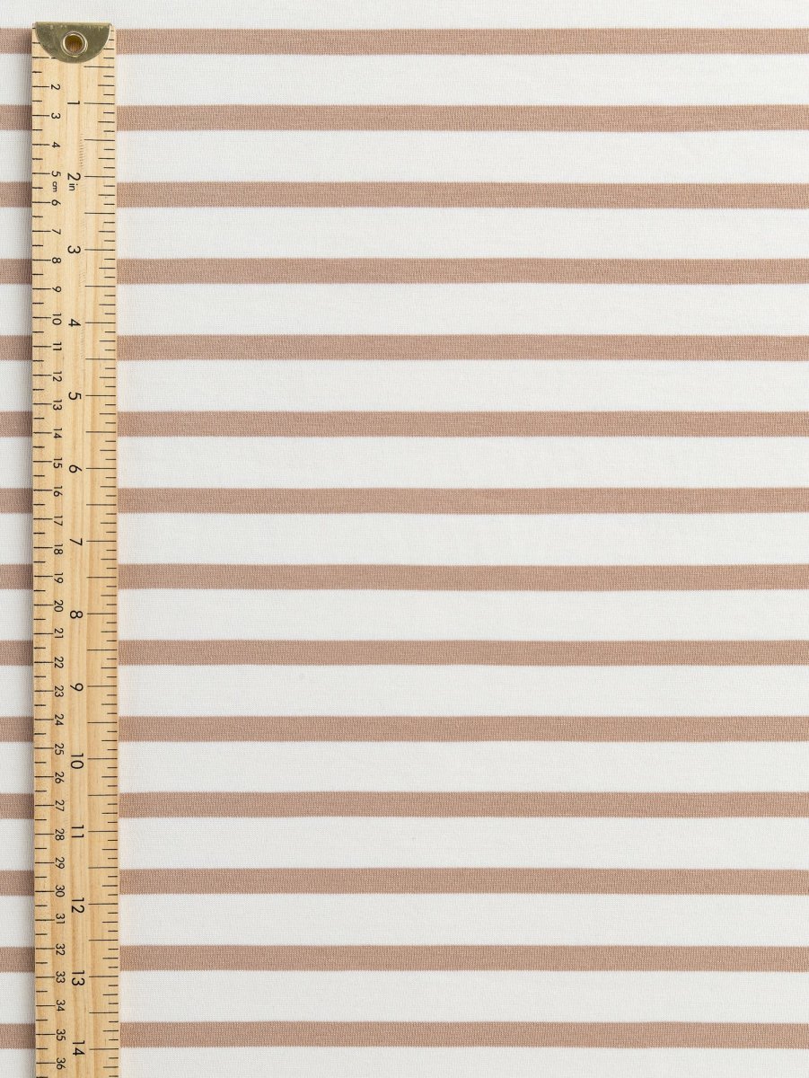 Breton Stripe Organic Cotton Jersey Knit - Cream + Beige - Swatch