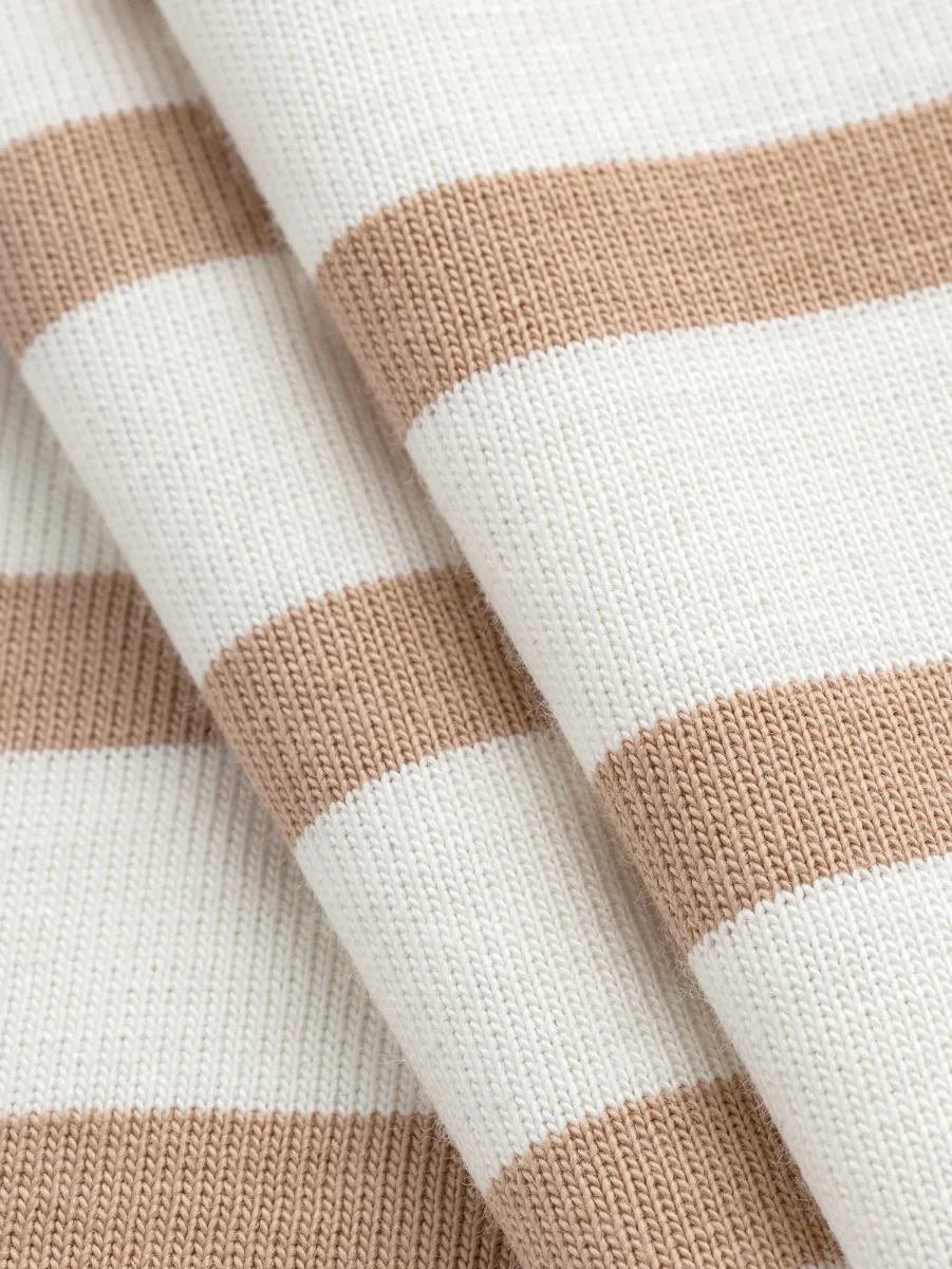 Breton Stripe Organic Cotton Jersey Knit - Cream + Beige - Swatch – Image 3