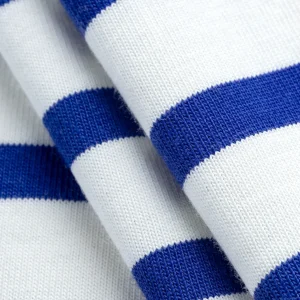 Breton Stripe Organic Cotton Jersey Knit - Cream + Bright Blue