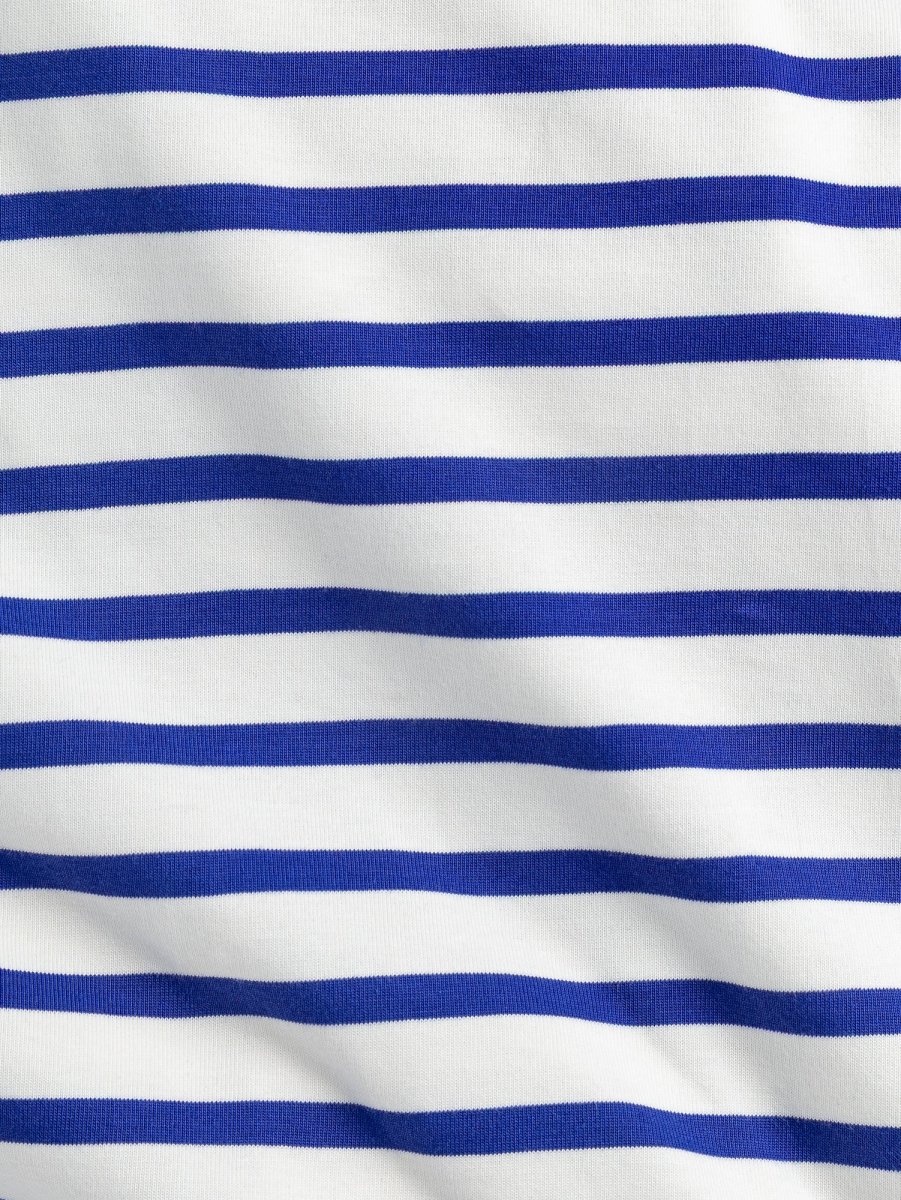 Breton Stripe Organic Cotton Jersey Knit - Cream + Bright Blue - Swatch – Image 4