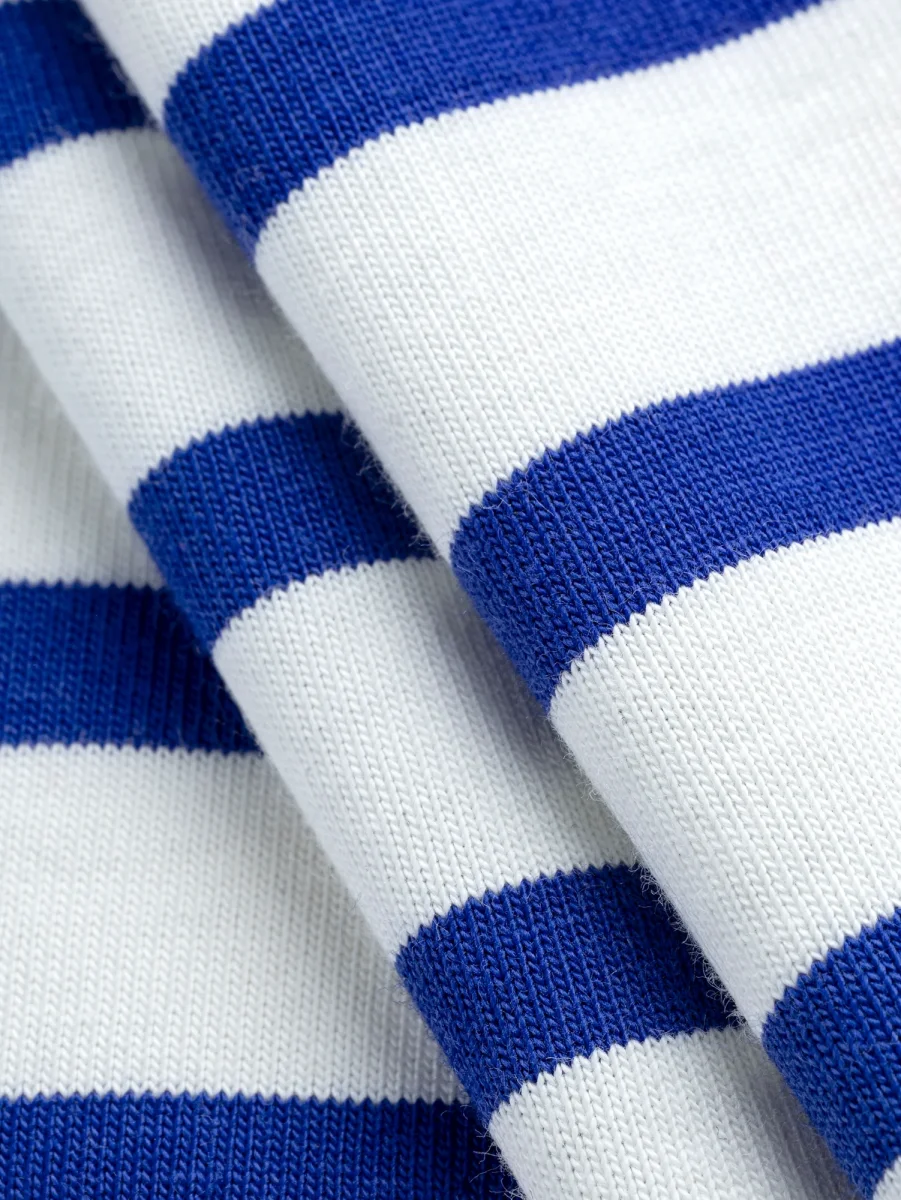 Breton Stripe Organic Cotton Jersey Knit - Cream + Bright Blue - Swatch – Image 3