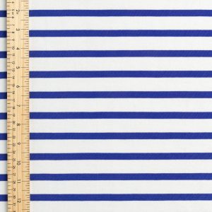 Breton Stripe Organic Cotton Jersey Knit - Cream + Bright Blue - Swatch