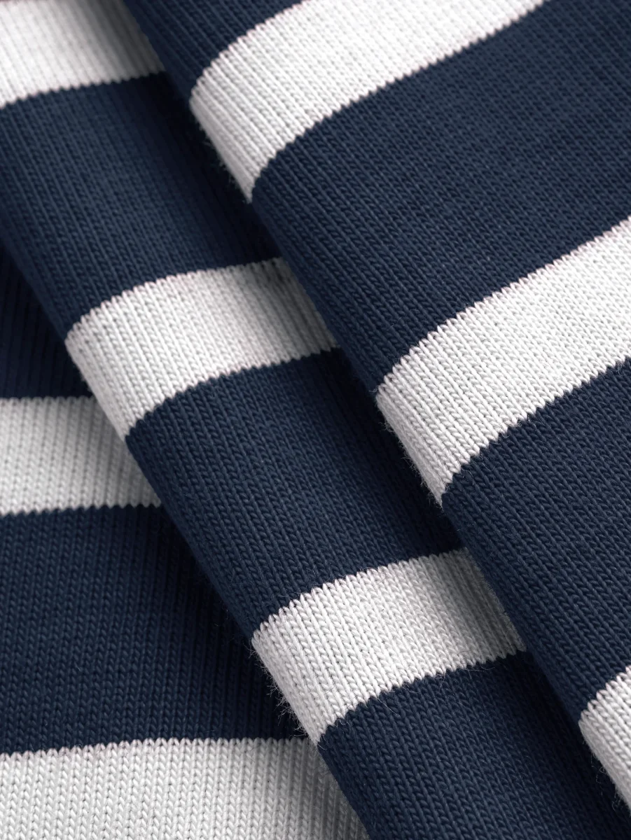 Breton Stripe Organic Cotton Jersey Knit - Navy + Cream – Image 2