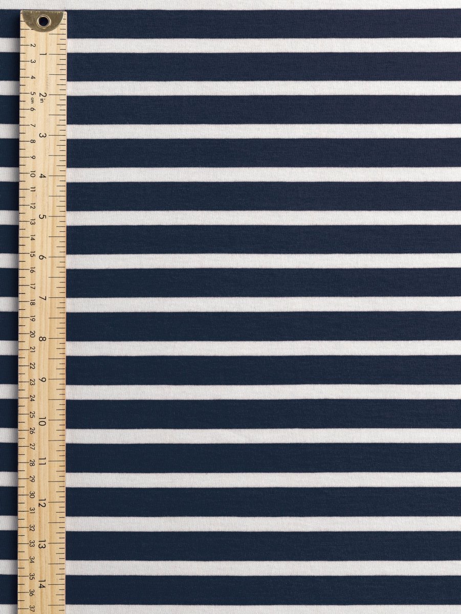 Breton Stripe Organic Cotton Jersey Knit - Navy + Cream – Image 4