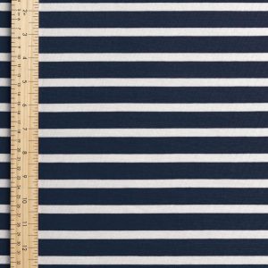 Breton Stripe Organic Cotton Jersey Knit - Navy + Cream - Swatch