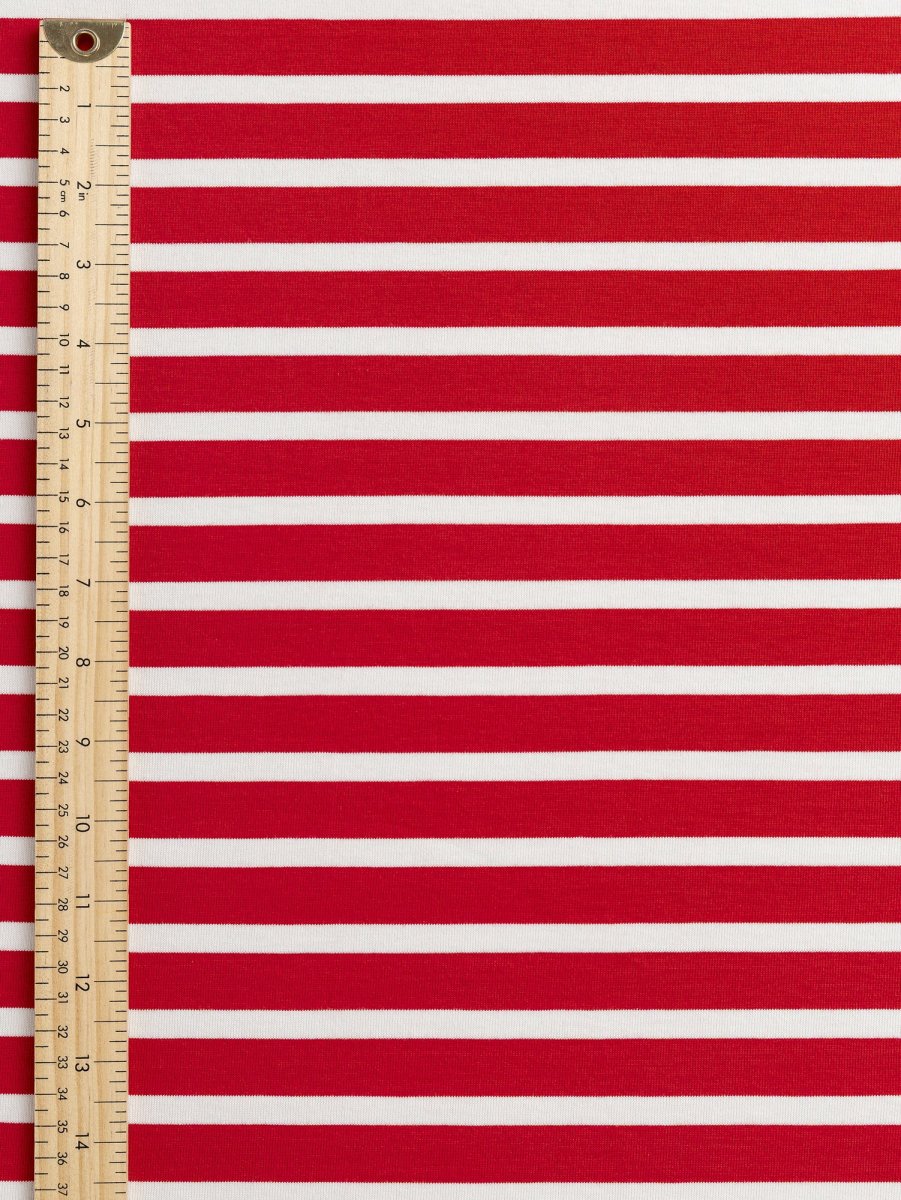 Breton Stripe Organic Cotton Jersey Knit - Red + Cream – Image 4