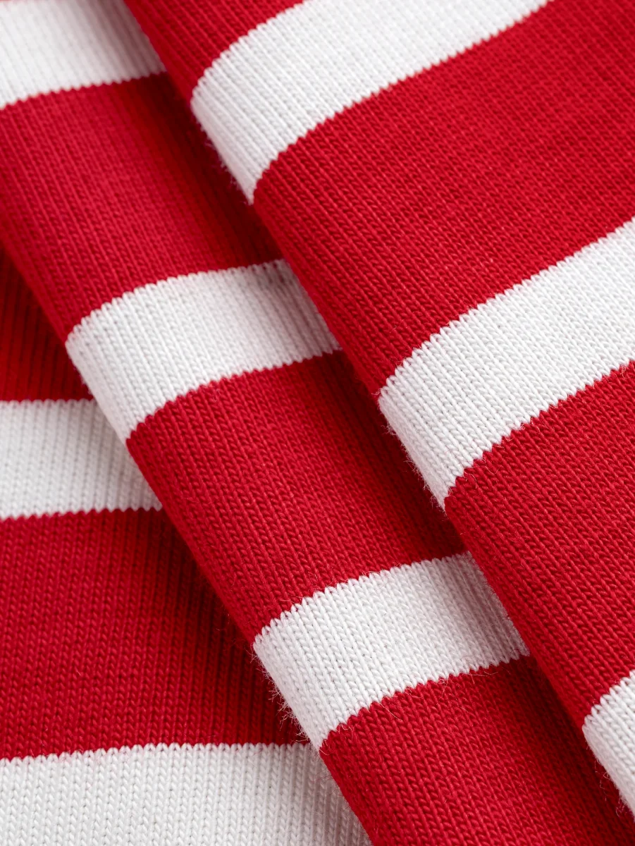 Breton Stripe Organic Cotton Jersey Knit - Red + Cream - Swatch – Image 3