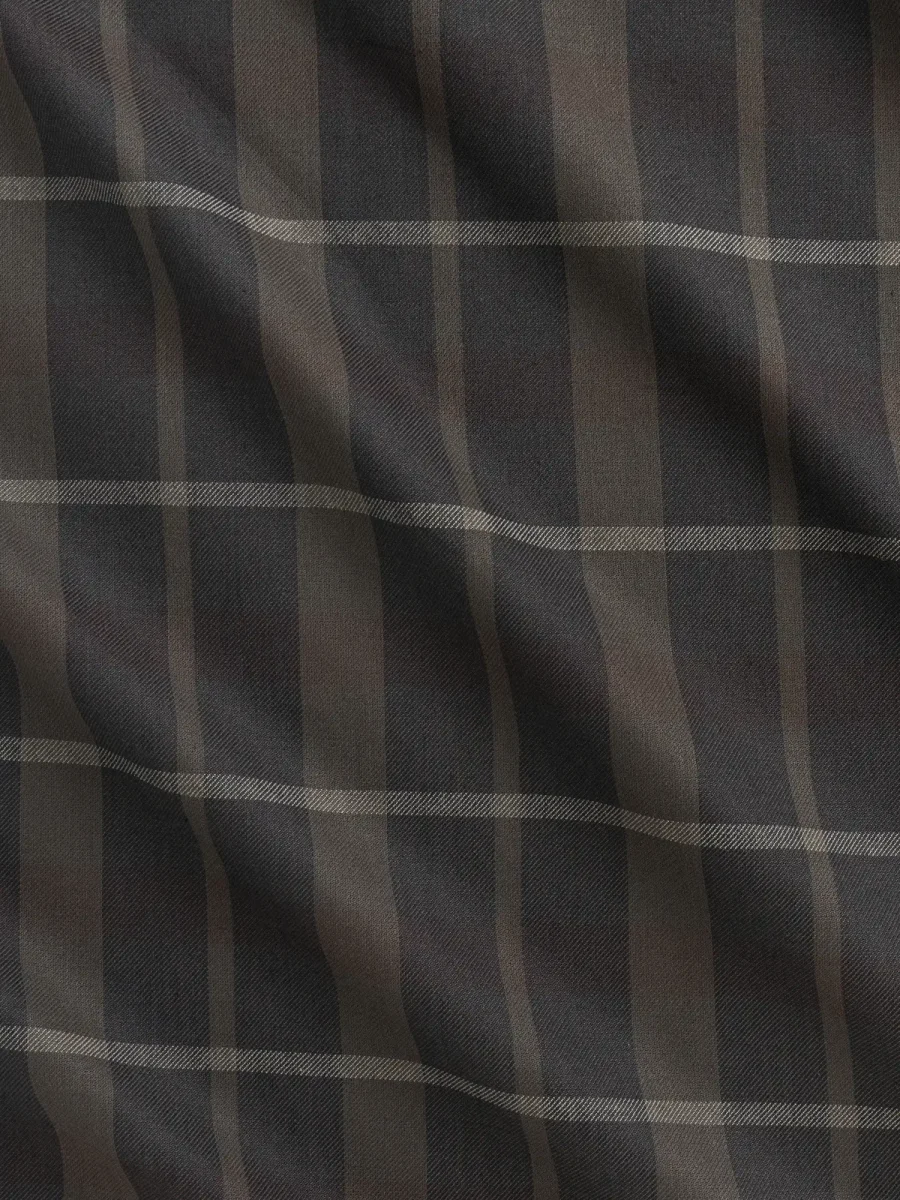 Brume Plaid Check Japanese Cotton Twill - Charcoal + Khaki + Grey - Swatch – Image 3