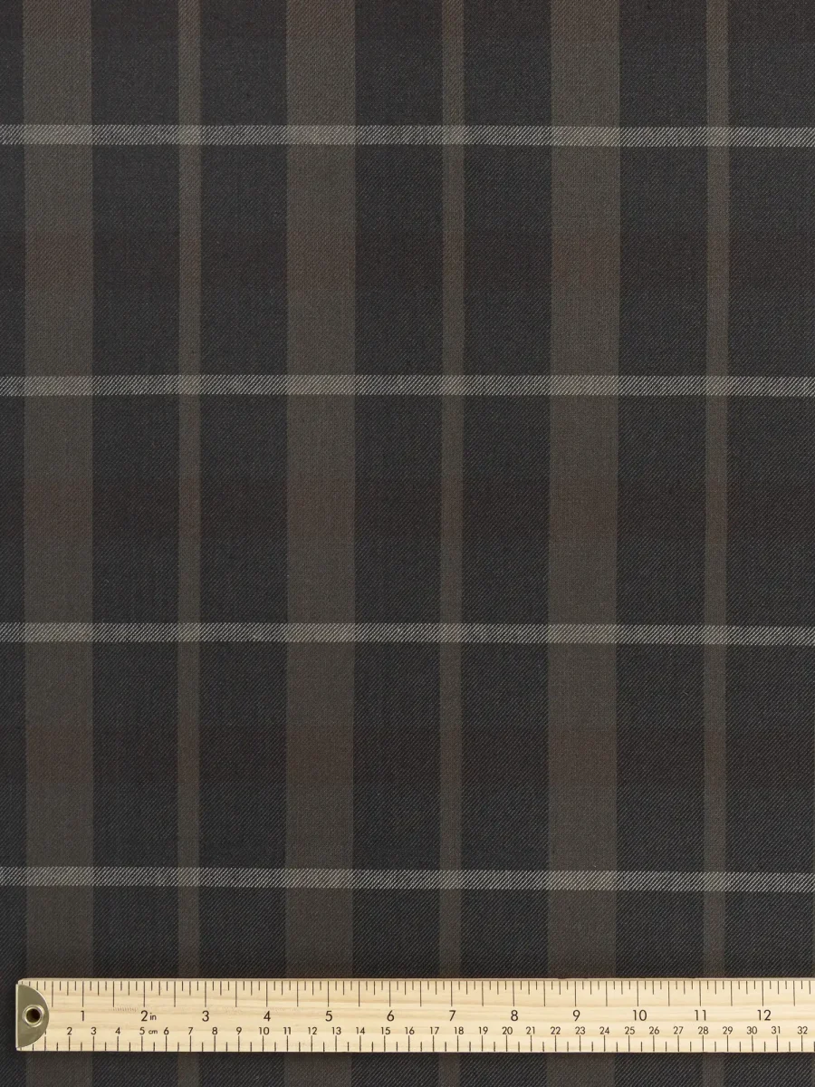 Brume Plaid Check Japanese Cotton Twill - Charcoal + Khaki + Grey - Swatch – Image 5