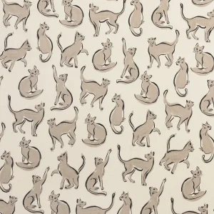 Cat Friends Print BCI Cotton Lawn - Cream + Tan + Black - Swatch