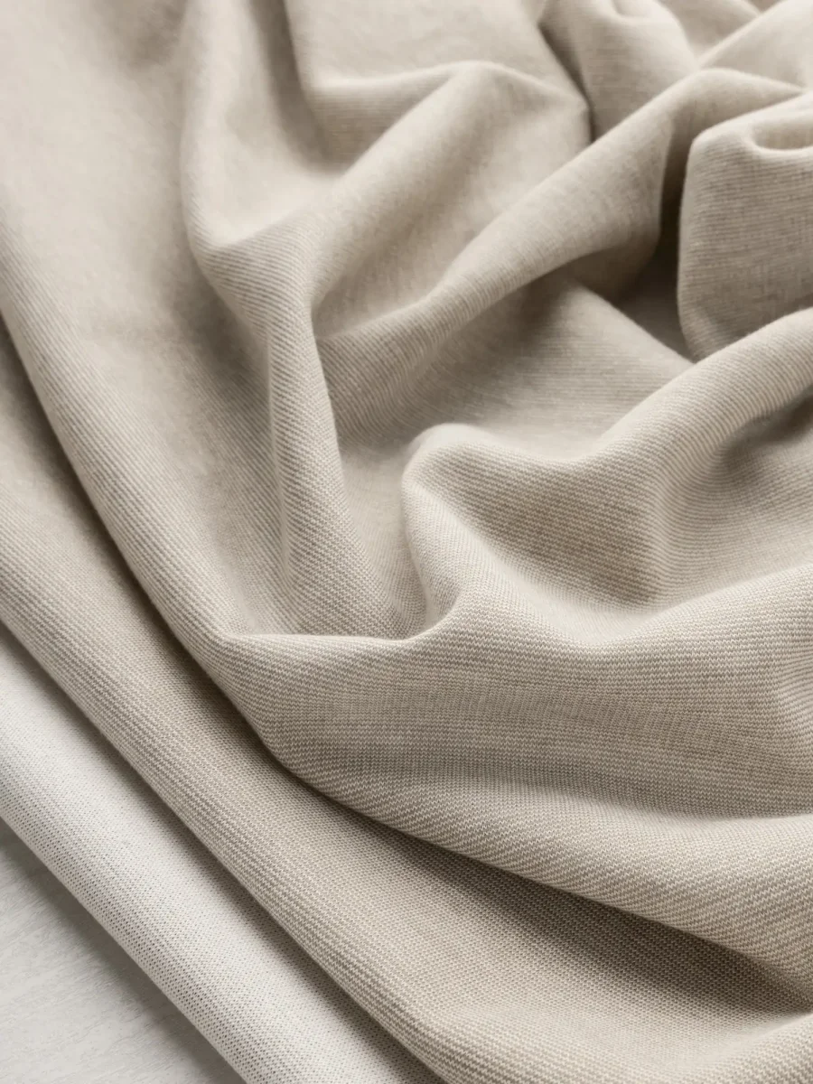 Cotton Poly Double Knit Deadstock - Tan + White - Swatch