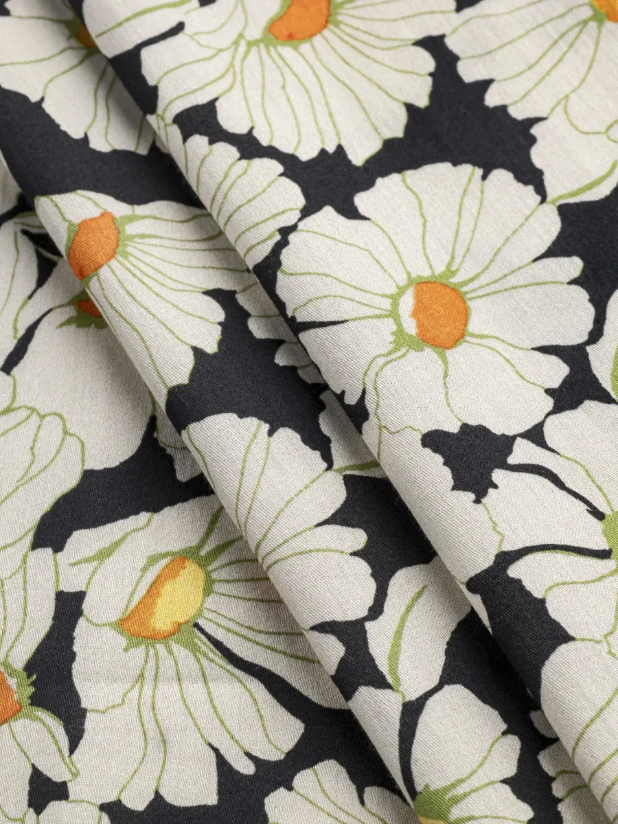 Daisy Print BCI Cotton Lawn - Black + Cream + Orange - Swatch – Image 4