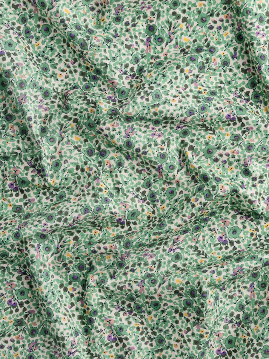 Ditzy Bloom Sketch Print Cotton Poplin - Cream + Green + Purple