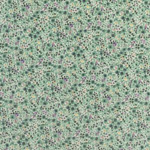 Ditzy Bloom Sketch Print Cotton Poplin - Cream + Green + Purple - Swatch