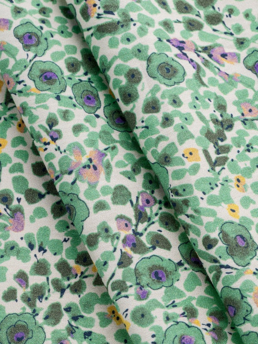 Ditzy Bloom Sketch Print Cotton Poplin - Cream + Green + Purple – Image 3