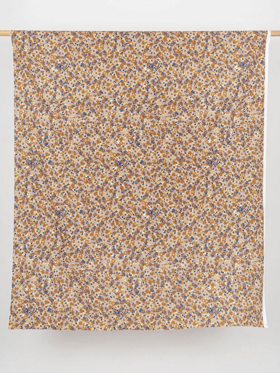 Ditzy Floral Print Cotton Poplin - Cobalt Blue + Orange + Olive – Image 3